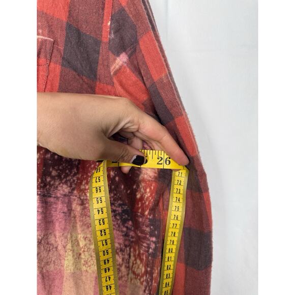 Upcycled L.L. Bean Flannel Shirt Bleach Dyed One of a Kind XL Cotton Unisex Red - Picture 6 of 7
